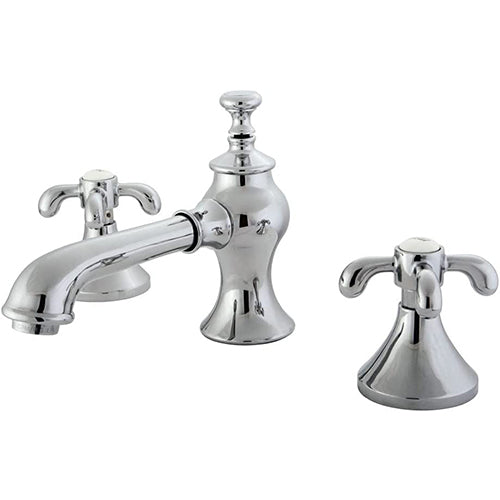 The Kingston Brass KC7068TX Widespread Faucet With Brushed Nickel Finish and Brass Pop-Up Included will upgrade your bathroom