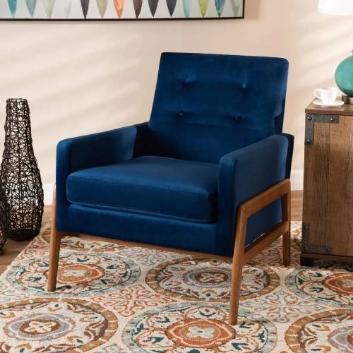 Walnut Brown Finished Wood Lounge Chair