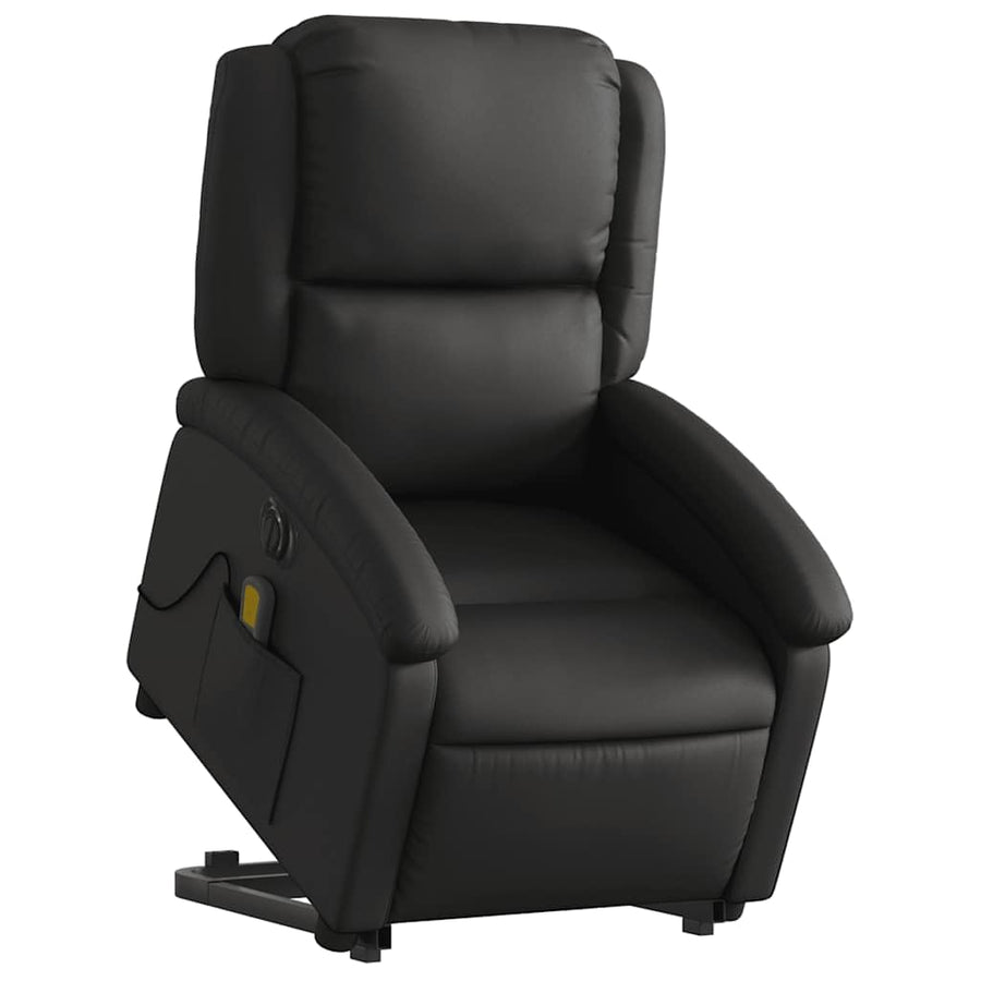 vidaXL Electric Massage Recliner Chair - Black Real Leather, Power Lift Assist, Vibrating Massage, Recliner with Side Pocket, Ideal for Living Room or Lounge
