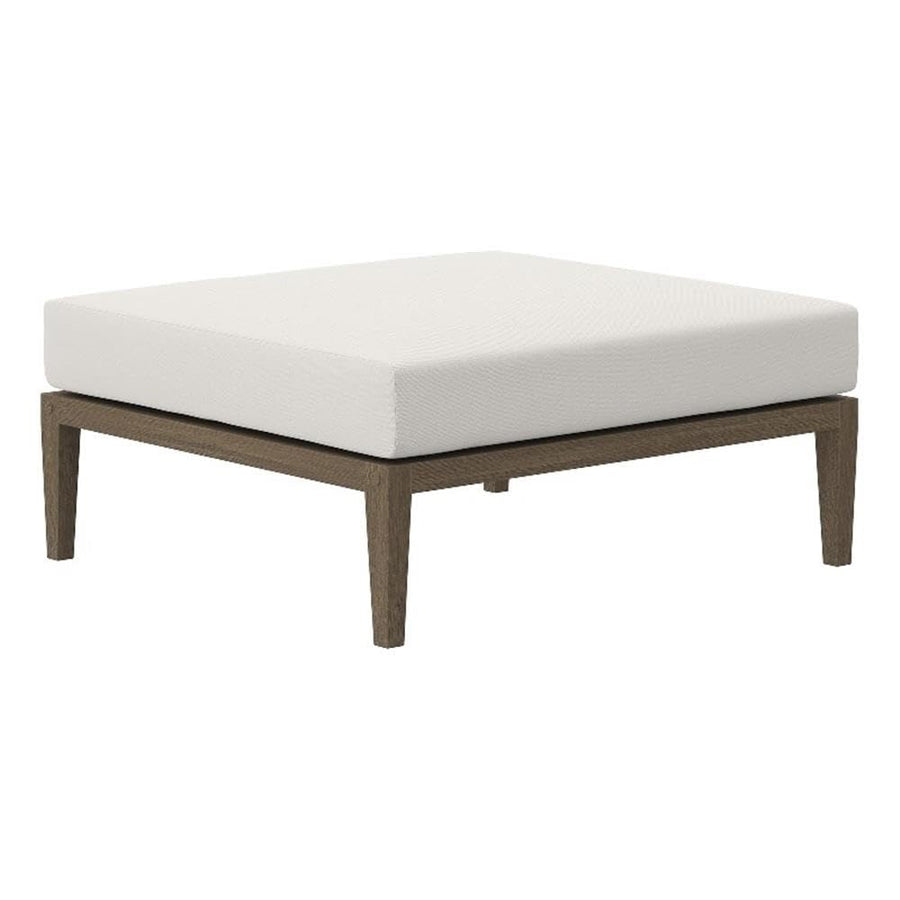Modway Northlake Teak Outdoor Ottoman in Weathered Gray White – Large Square Patio Footrest with Cushion