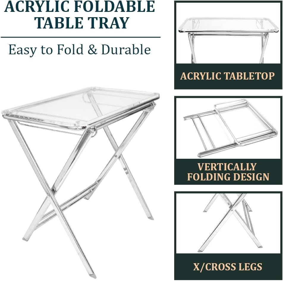 LeisureMod Victorian Foldable End Side Table Tray Clear