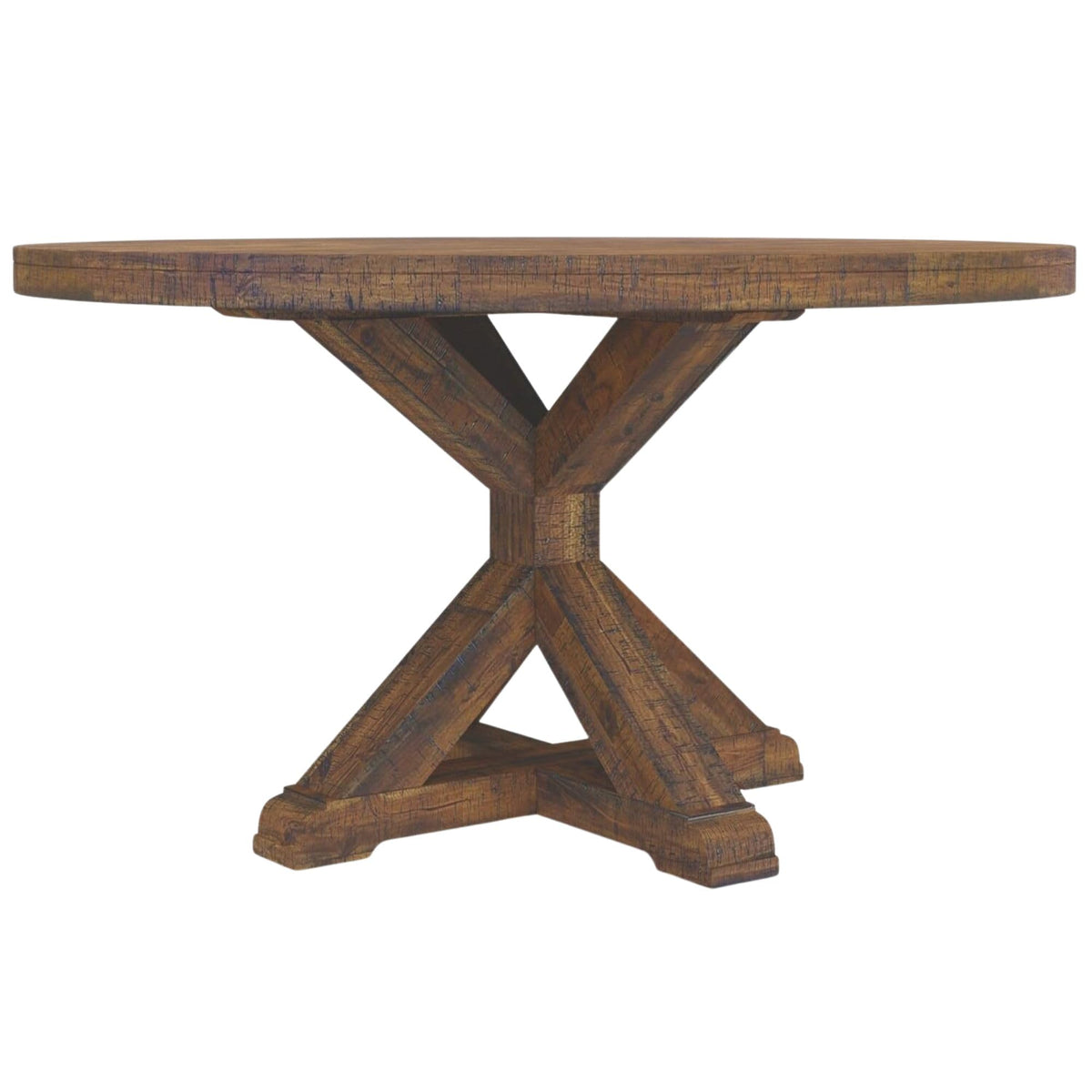 Oakestry Newberry Round Dining Table Medium Brown Solid Wood Pedestal ...