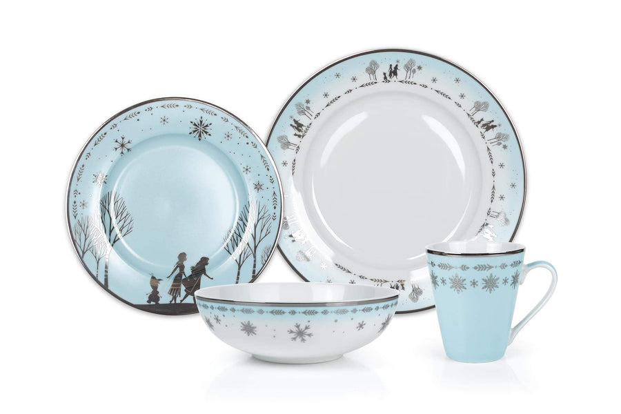 Disney Frozen 2 Anna & Elsa Themed Dinnerware Dining Set | Official Disney Collectible Ceramic Display | Includes Plates, Bowls, And Mugs | 16-Piece Set