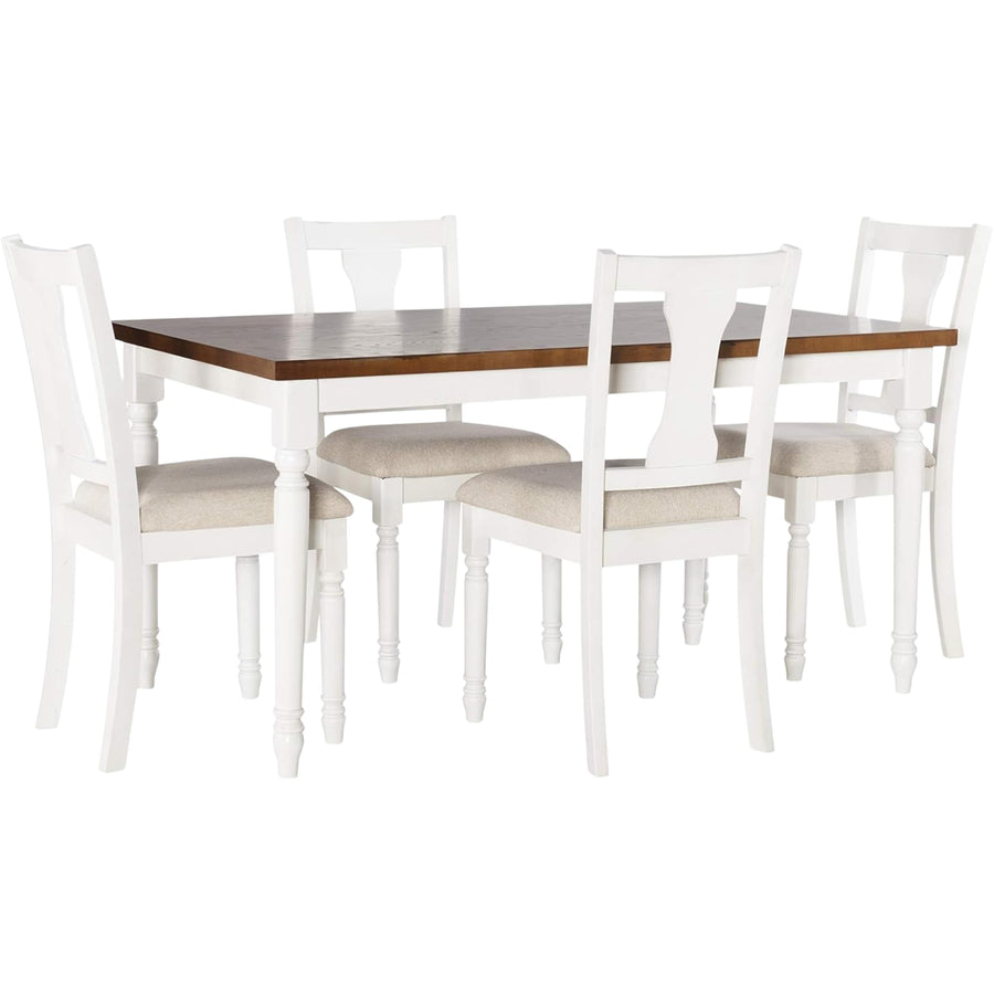 Oakestry Willow Brown 5-Piece Dining Set with Honey Brown Oak Veneer Table & 4 Upholstered Chairs, Two-Tone Farmhouse Dining Furniture