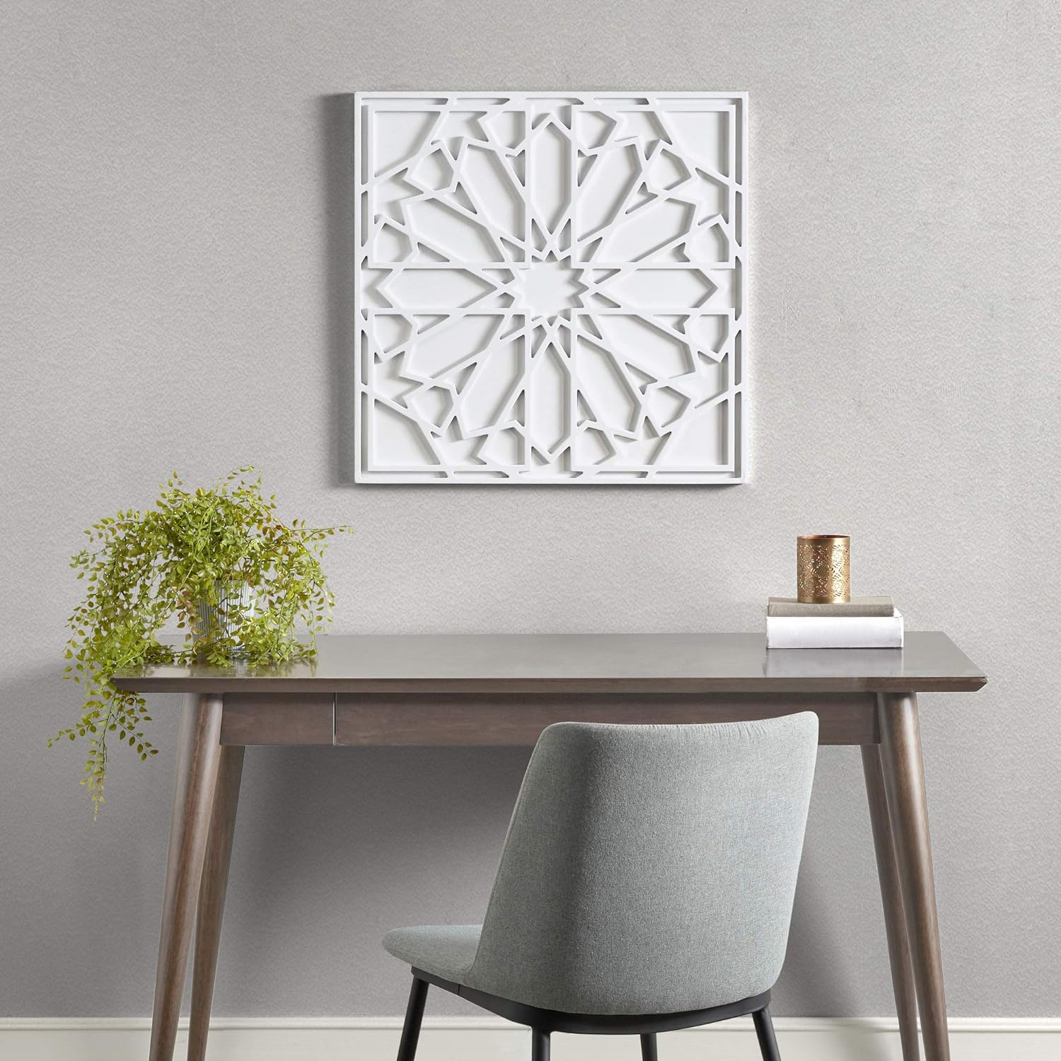 &#34;Madison Park Wall Art Living Room DÃƒÂ©cor - Boho Notion Square Wooden Carving Home Accent Modern Kitchen Dining Decoration, Ready to Hang Panel for Bedroom, 23.6&#34; x 23.6&#34;, White