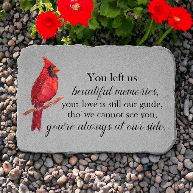 Kay Berry You Left us Beautiful Memories. Fused Glass 15&#34;x10&#34; Memorial Stone with Red Cardinal