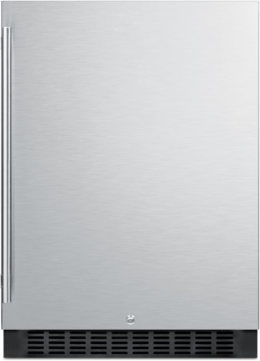 Summit SPR627OS Outdoor Built-In Undercounter All-Refrigerator with Glass Shelves and Lock, 24&#34;, Stainless Steel/Black
