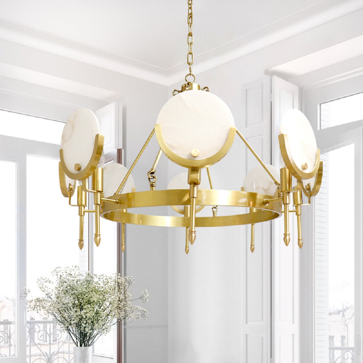 Pasargad Home Vendome Glass & Steel Chandelier Light Gold