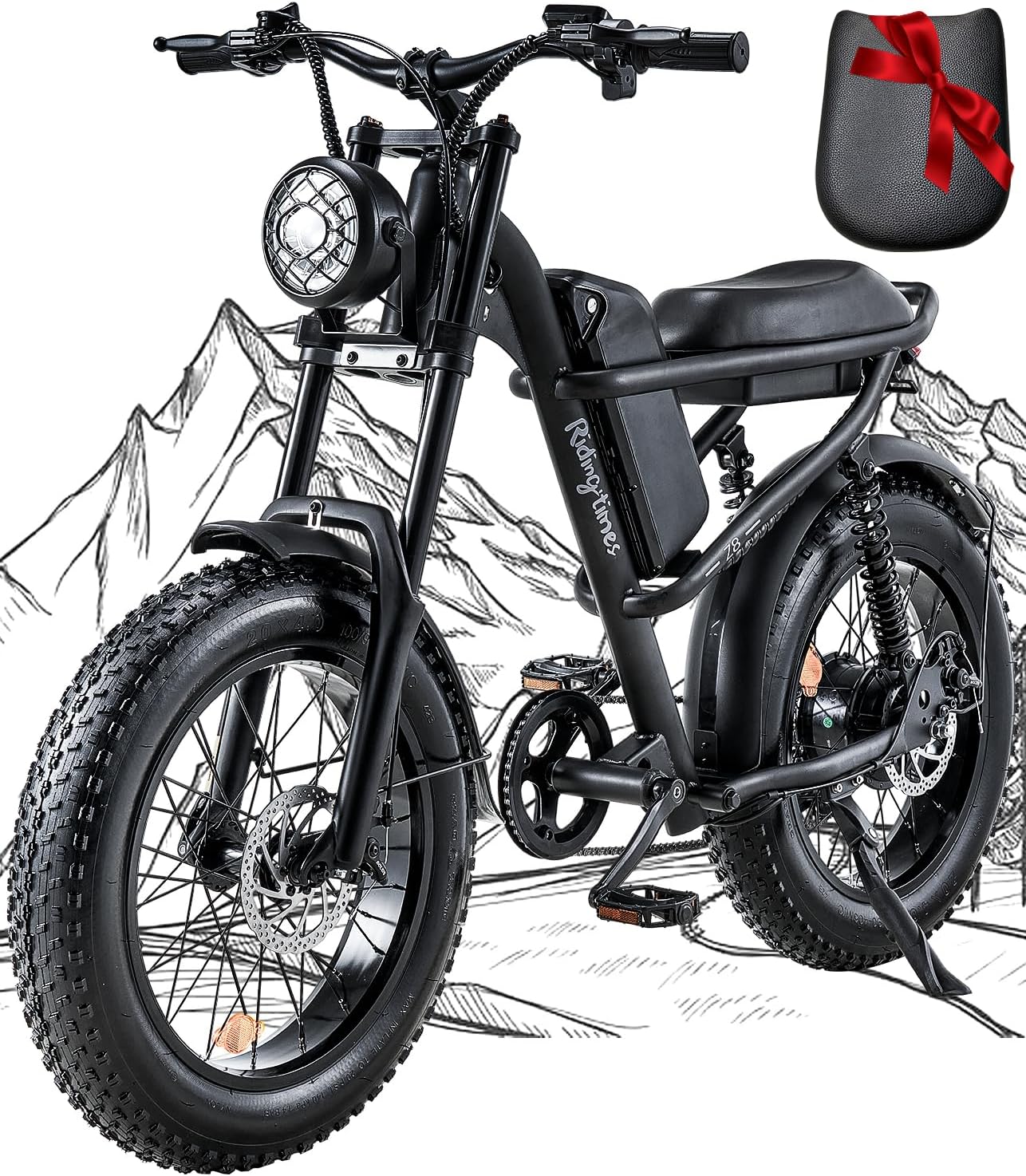 1500W Full-Suspension Electric Bike for Adults - 20" Fat Tire, Long Seat, 28MPH, 37-150 Mile Range, 750WH/1500WH Battery, All-Terrain Moped Style E-Bike for Snow, Mountains, Sand & Road