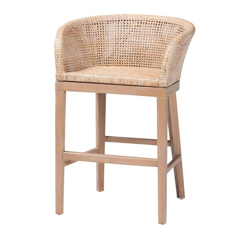 Papua 24.4 in. Antique White Rattan and Wood Counter Stool