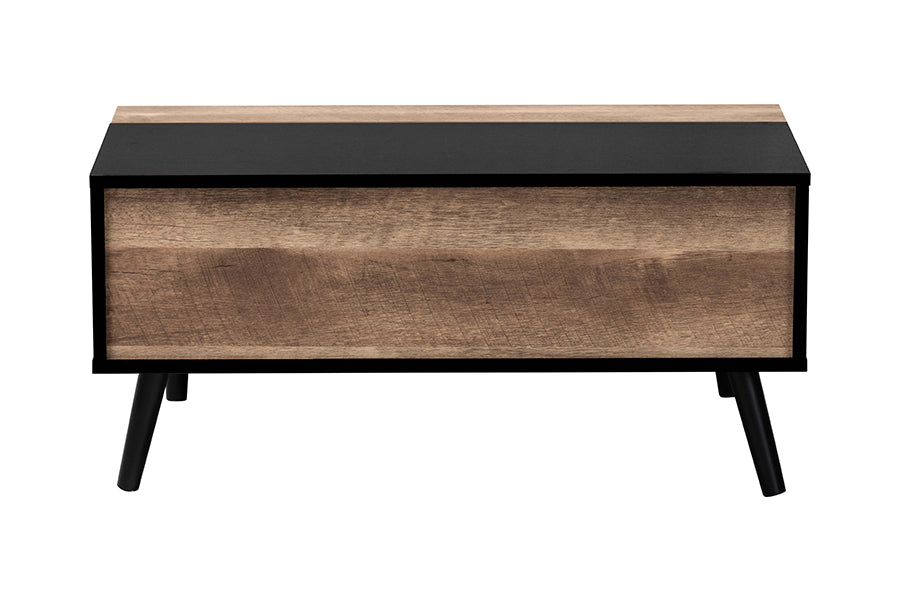 Baxton Studio Jensen Modern and Contemporary Two-Tone Black and Rustic Brown Finished Wood Lift Top Coffee Table with Storage Compartment