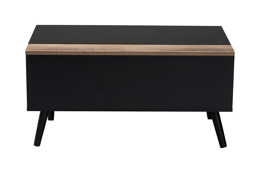 Baxton Studio Jensen Modern and Contemporary Two-Tone Black and Rustic Brown Finished Wood Lift Top Coffee Table with Storage Compartment