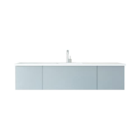 Laviva Vitri 72 - Fossil Grey Single Sink Cabinet Matte White Viva Stone Solid Surface Center Sink Countertop