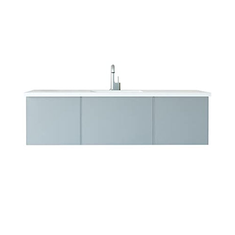 Oakestry Vitri 60 Inch Fossil Grey Single Sink Bathroom Vanity Viva Stone Matte White Solid Surface Countertop Freestanding Modern Storage Cabinet Soft Close Doors Luxury Washroom Furniture