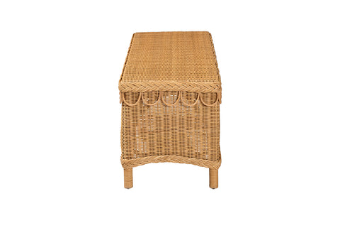 bali & pari Erla Bohemian Light Honey Rattan Accent Bench with Scallop border