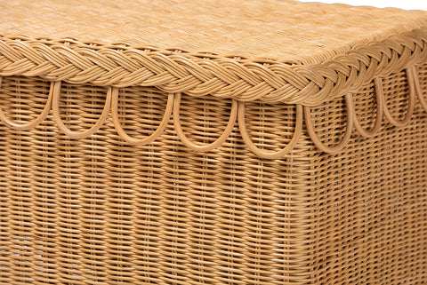 bali & pari Erla Bohemian Light Honey Rattan Accent Bench with Scallop border