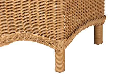 bali & pari Erla Bohemian Light Honey Rattan Accent Bench with Scallop border