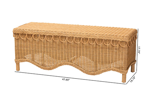 bali & pari Erla Bohemian Light Honey Rattan Accent Bench with Scallop border