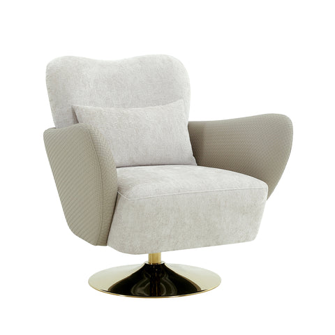 Pasargad Home Mercer Design Beige Swivel Lounge Chair with Pillow