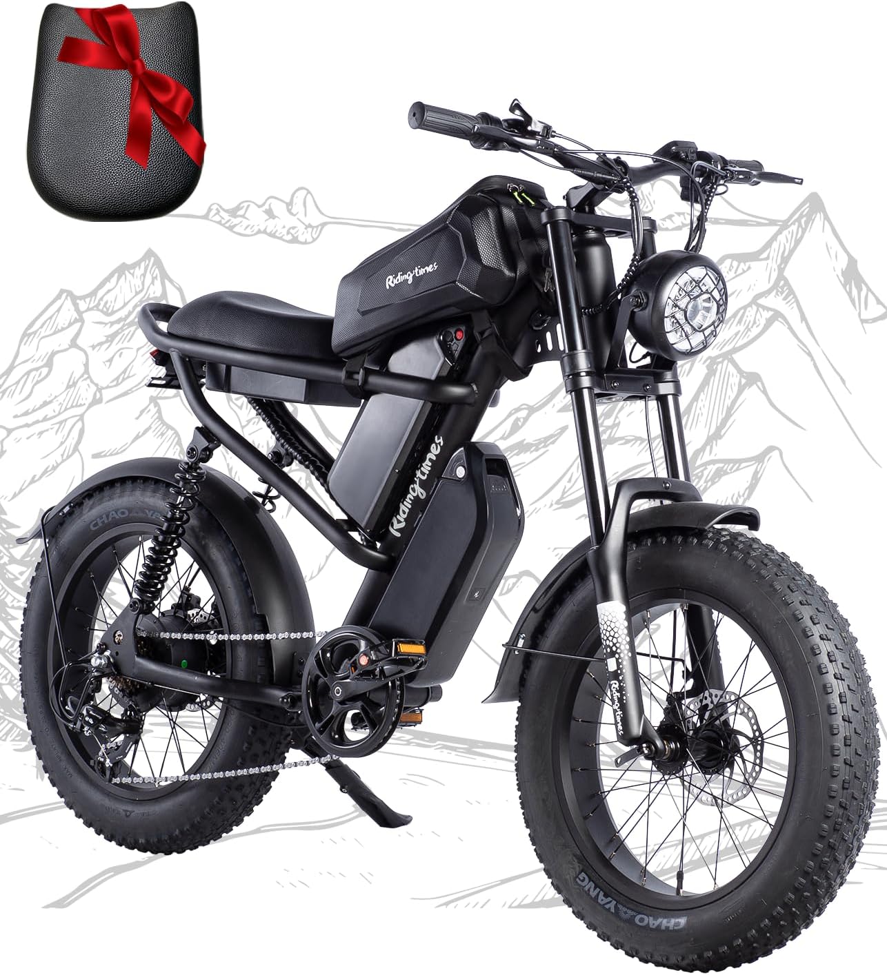 1500W Electric Dirt Bike for Adults - Full Suspension, 20" Fat Tire, Long Seat, 28MPH, 37-150 Mile Range, 750WH/1500WH Battery, All-Terrain Moped Ebike for Snow, Sand, Mountains & Roads