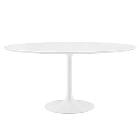 Modway Lippa 60" Mid-Century Modern Dining Table with Round Top and Pedestal Base in White