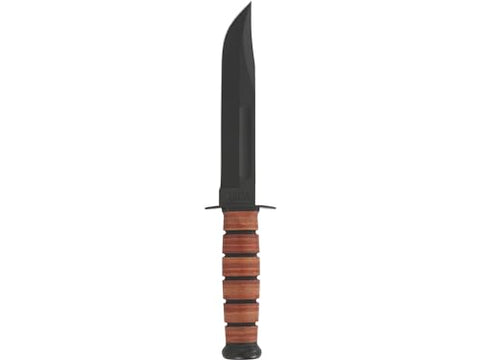 KA-BAR U.S. Army Fighting Fixed Blade Knife 7" Clip Point 1095 Cro-Van Black Powder Coat Blade Stacked Leather Handle Black/Brown