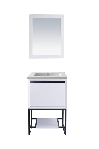 Oakestry Alto Collection Modern Bathroom Vanity Cabinet, Solid Oak Frame, Handleless Soft-Close Drawer, Wall Mount or Freestanding, Matte Black Steel Legs