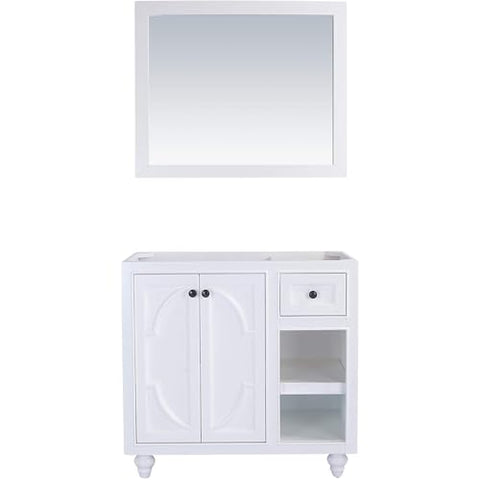 Oakestry Odyssey 36 Inch White Bathroom Vanity Single Sink Matte White Viva Stone Solid Surface Countertop Freestanding Modern Storage Cabinet Soft Close Doors Premium Washroom Furniture