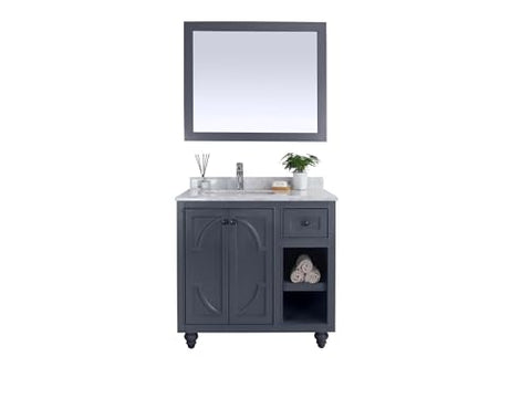 Oakestry Odyssey 36 Inch Maple Grey Bathroom Vanity Single Sink White Carrara Marble Countertop Freestanding Modern Storage Cabinet Soft Close Doors Premium Washroom Furniture