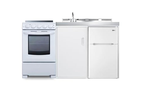 Summit 60" All-in-One Kitchenette with Electric Range, Refrigerator-Freezer, Sink, White- ACK60ELSTW