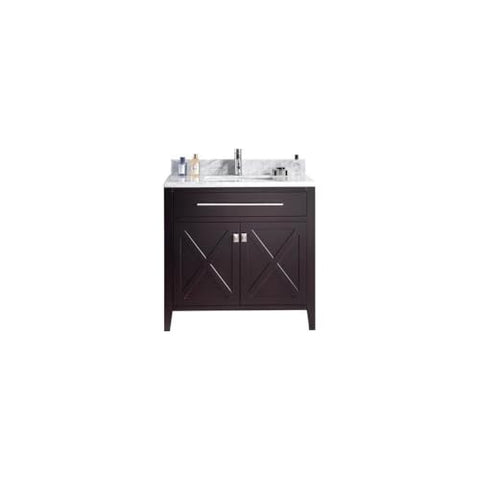 Oakestry Wimbledon 36" Brown Bathroom Vanity with White Carrara Marble Countertop – Single Sink, Solid Oak, Soft Close Doors, Pre-Assembled