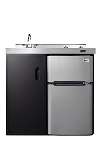 Summit CK36ELGLASS 37 Inch Wide All-In-One Kitchenette with Electric Smooth Top Burners - Black / Gray