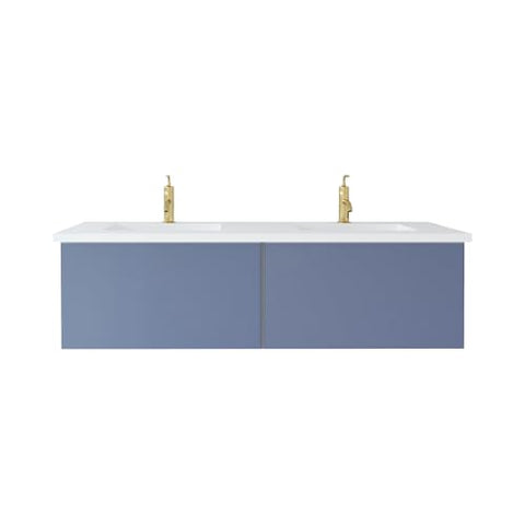 Oakestry Signature Sixty Inch Nautical Blue Freestanding Single Sink Vanity Base Featuring Soft Glide Interior Drawer System