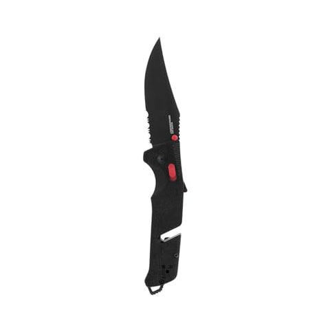 SOG Trident at Ambidextrous Professional Partially Serrated Folding Knife | Heat-Treated CRYO D2 Stainless Steel Blade, Black/Red