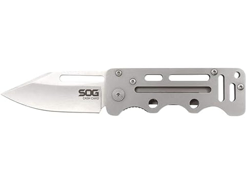 SOG Cash Card Money Clip Pocket Knife- 2.75 Inch Blade EDC Knife with Clip for Pocket, Money or Card Holder, Stainless Steel Handle with Built-In Lanyard Hole (EZ1-CP), Onesize, Satin Polished