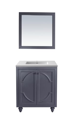 Oakestry Odyssey 30 Inch Maple Grey Bathroom Vanity Single Sink Matte White Viva Stone Solid Surface Countertop Freestanding Modern Storage Cabinet Soft Close Doors Luxury Washroom Furniture