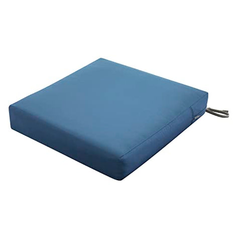 Classic Accessories Ravenna Water-Resistant 23 x 23 x 5 Inch Square Patio Seat Cushion Slip Cover & Foam, Empire Blue, Lounge Chair Cushion