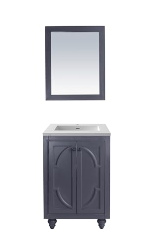 Oakestry Odyssey 24 Inch Maple Grey Bathroom Vanity Single Sink Matte White Viva Stone Solid Surface Countertop Freestanding Modern Storage Cabinet Soft Close Doors Compact Washroom Furniture