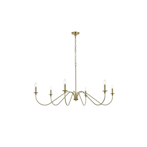Living District Rohan 54" 6-Light Transitional Metal Chandelier in Satin Gold