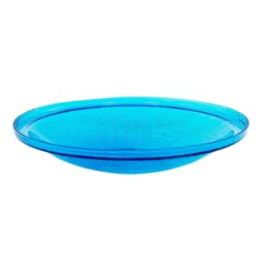 14" Teal Crackle Glass Birdbath Bowl – Hand-Blown Decorative Glass, Fits Wrought Iron Stands, Garden, Patio, or DIY Centerpieces
