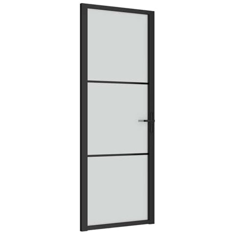 vidaXL Interior Door with Black Matt Glass and Aluminum - Sturdy, Privacy Protecting, and Modern-Styling, Easy-to-Install (29.9"x79.3")