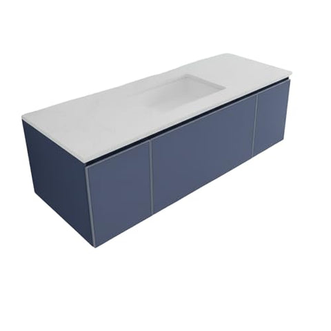 Oakestry Vitri 54 Inch Nautical Blue Bathroom Vanity Single Sink Viva Stone Matte White Solid Surface Countertop Freestanding Modern Storage Cabinet Soft Close Doors Premium Washroom Furniture
