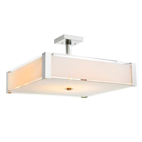 Lucie 5 Light 21in Chrome Square Chandelier with Frosted Glass Shade for Modern Dining Room, Living Rooms, or Entryway Lighting