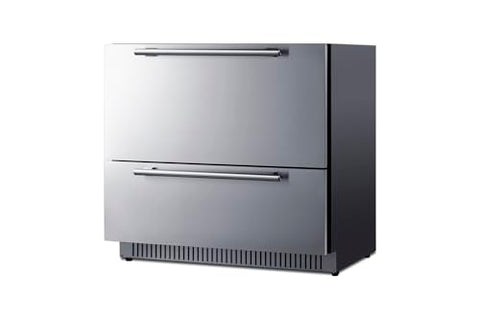 Summit 36” Two-Drawer Refrigerator, Outdoor Drawer Refrigerator, 7.15 cu.ft. Capacity, Stainless Steel, Panel Ready Capable*- SPR36DROS (*Panels not included)