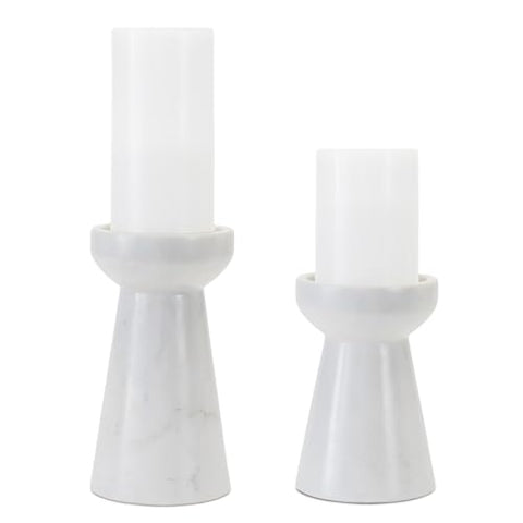 Melrose International Marble Candle Holders Set of 2-6" & 7.5" Taper Candle Holders - Modern Home Decor