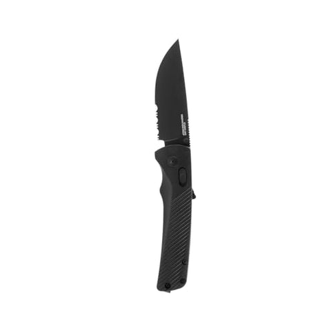 SOG Flash AT Daily Carry Ambidextrous Partially Serrated Pocket Folding Knife | Ergonomic Handle | D2 Steel Blade, Blackout