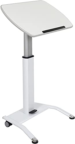 Pneumatic Adjustable-Height Lectern / Mobile Standing Desk - White - White