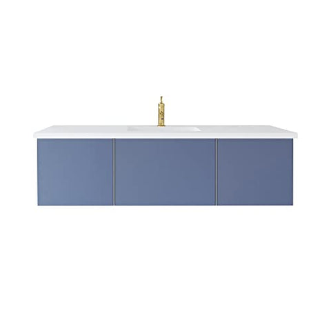 Oakestry Vitri Wall Mounted Bathroom Vanity with Nano Glass Panels, Soft Close Blum Drawers, Solid Surface Countertop, Made in Italy