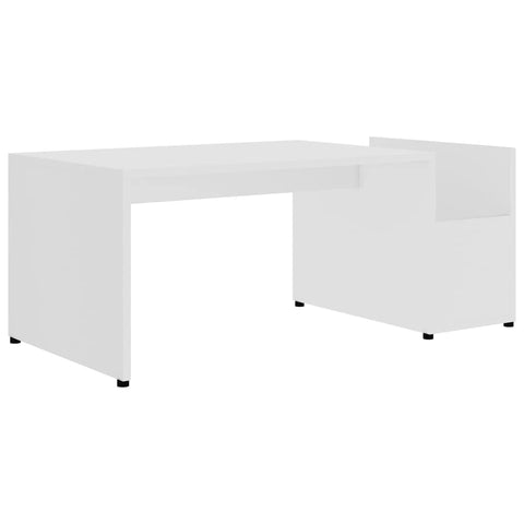 vidaXL White Engineered Wood Coffee/Sofa Table with Side Storage - Geometric Shape & Openwork Design - Rectangular, Living Room/Easy Assembly - 35.4" L x 17.7" W x 13.8" H