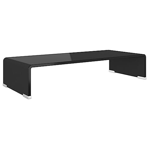 vidaXL Modern TV Stand/Monitor Riser, Tempered Glass Construction, Streamlined Black, Ideal for Television, Laptop, DVD Player - Easy to Clean, 23.6"x9.8"x4.3", Strength and Safety Borg